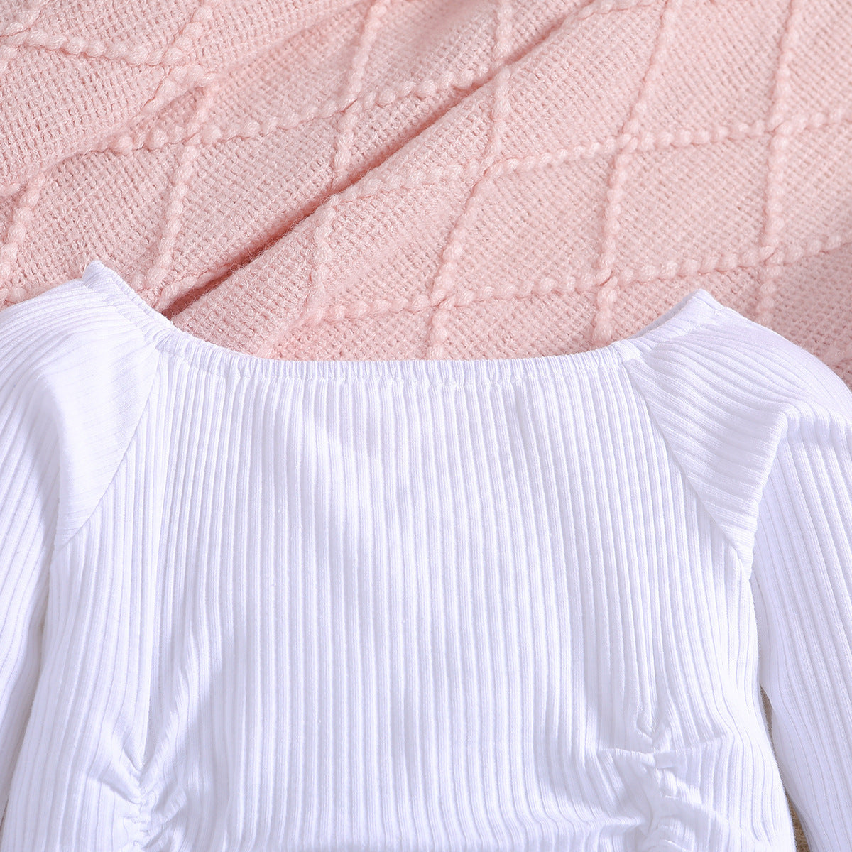 Wholesale Polyester Children's Drawstring Tops Denim Bell Bottoms Two Piece Set